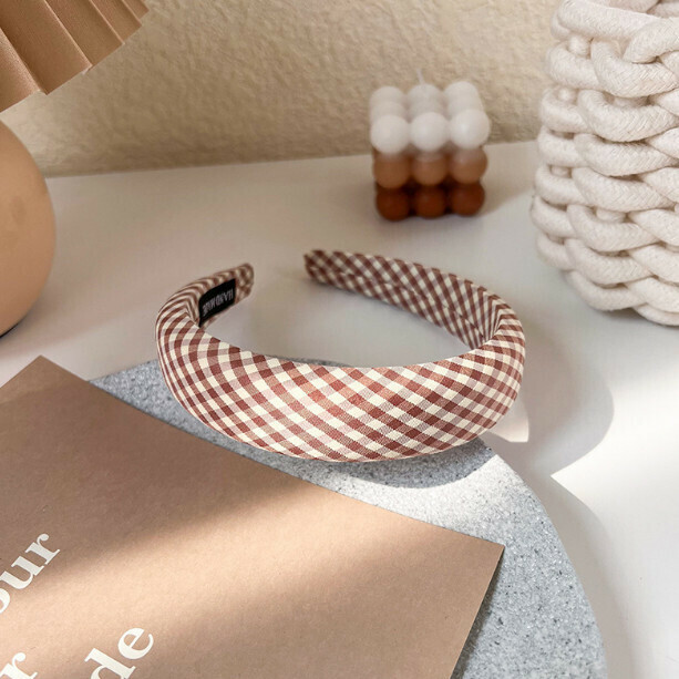 Mori plaid wide-brimmed sponge headband hairband (A dark red)