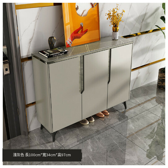 New entry hall cabinet storage cabinet shoe cabinet [three doors] 100*34*97-light gray]