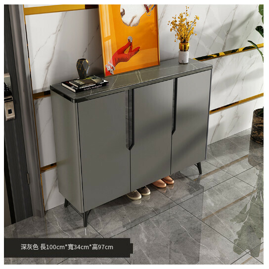 New entry hall cabinet storage cabinet shoe cabinet [three doors] 100*34*97-dark gray]