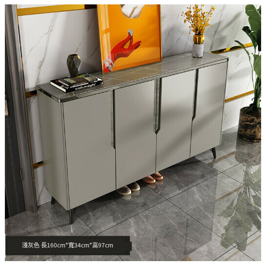 New entry hall cabinet storage cabinet shoe cabinet [four doors] 160*34*97-light gray]
