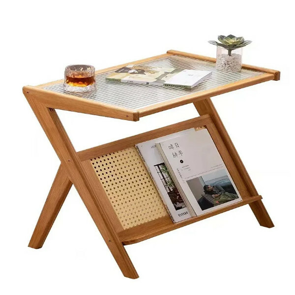 Popular coffee table, bedside table, bookshelf, small table storage rack (raw wood color 45cm)
