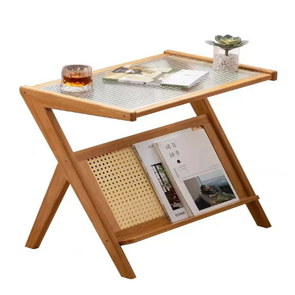 Popular coffee table, bedside table, bookshelf, small table storage rack (raw wood color 55cm)