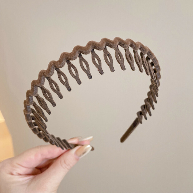激抵髮箍 碎髮頭箍 帶齒 防滑壓髮頭飾（波浪款咖色）