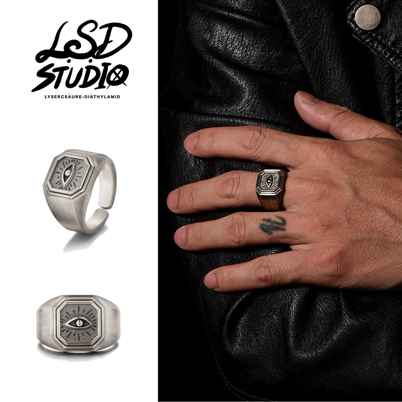 【ACCY057】惡魔之眼方形雕刻開口設計戒指