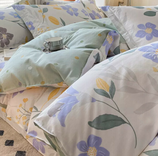 Popular spring and summer pure cotton quilt cover (Huaqing Yujie [100% cotton fabric, non-fading and non-pilling] 1.5M [Four-piece fitted sheet set] 200*230cm quilt cover/150*200cm bed sheet)
