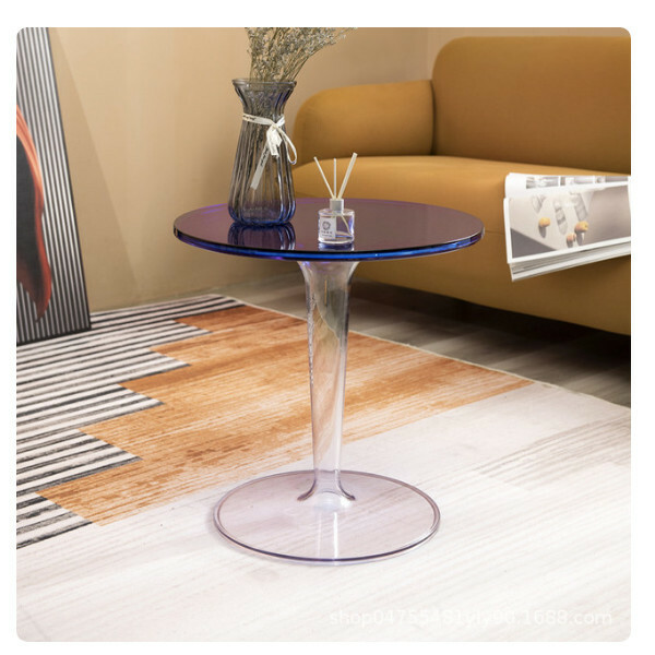 Popular Nordic transparent small coffee table acrylic round small side table coffee table (blue surface)