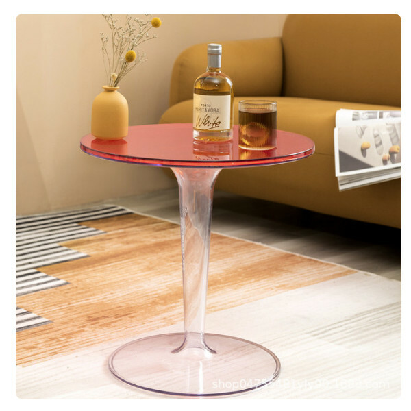 Popular Nordic transparent small coffee table acrylic round small side table coffee table (red surface)