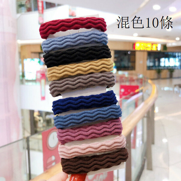 (10 mixed colors) Korean-style thickened high-elasticity wavy type seamless head cord headband tie 