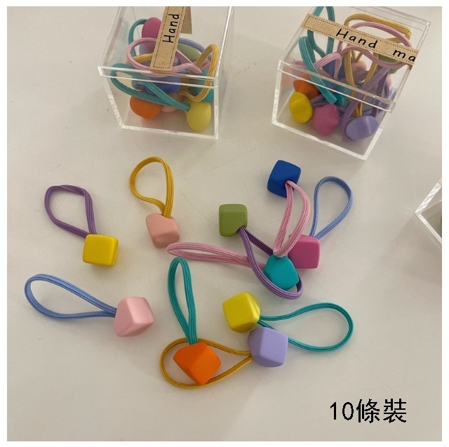 新款可愛糖果色發繩發圈發皮筋（方形-10條裝）