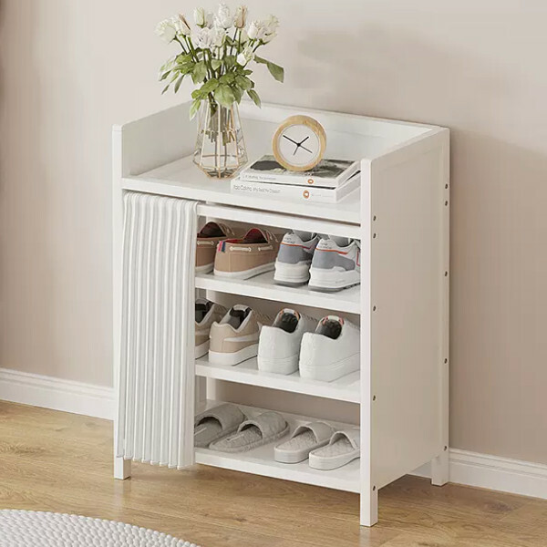 New Bamboo Solid Wood Furniture [Free Installation] Shoe Cabinet Bedside Table Utility Cabinet [4 Layers 50cm] White