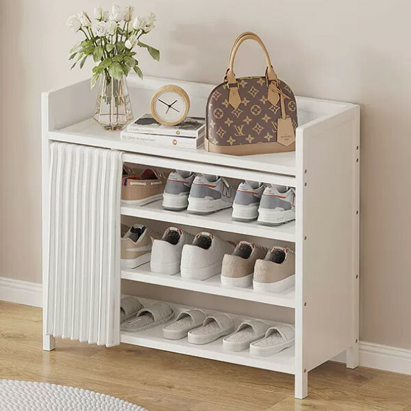 New Bamboo Solid Wood Furniture [No Installation] Shoe Cabinet Bedside Table Utility Cabinet [4 Layers 70cm] White