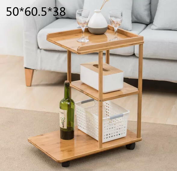 New bamboo solid wood furniture bedside table sofa side table mobile coffee table