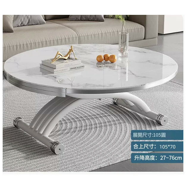New slate + glass solid wood table, folding dual-purpose lift coffee table living room multi-functional table (1.05 meters blue white jade/glass crystal luxury stone + solid wood base)