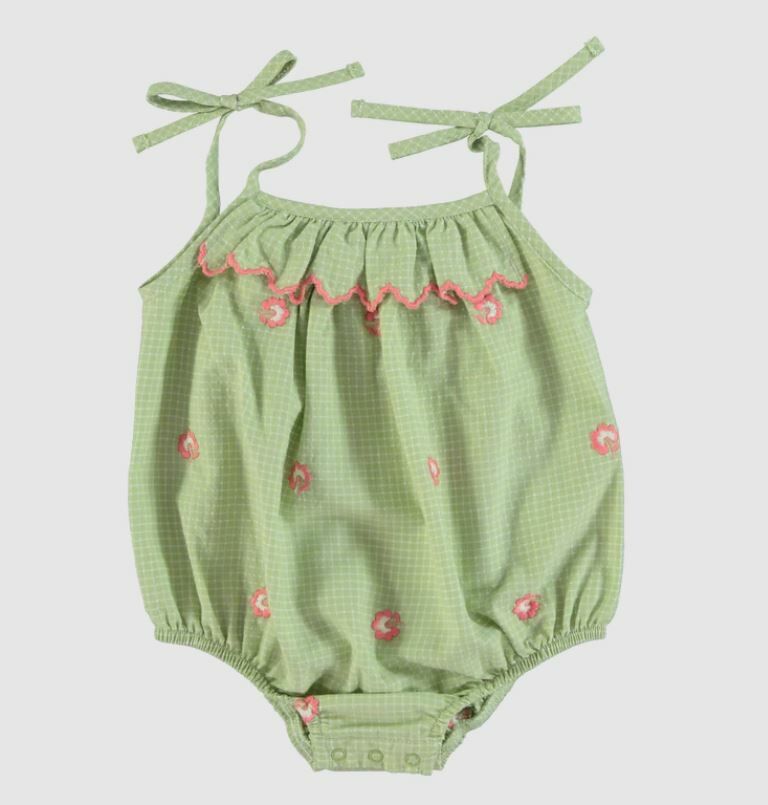 Bebe Organic  清新小花刺繡包屁衣 Pipa Romper- Pistachio