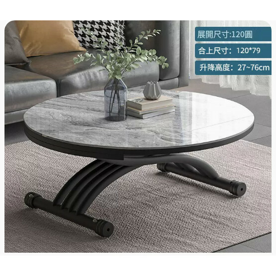 New slate + glass solid wood table, folding dual-purpose lifting coffee table, living room multi-function table (1.2 meters/Italian gray/glossy slate + solid wood base)
