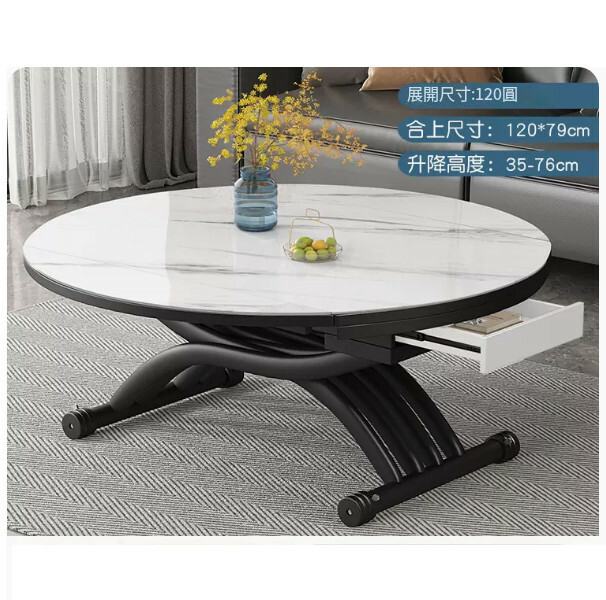 New slate + glass solid wood table, folding dual-purpose lifting coffee table living room multi-functional table (1.2 meters snow mountain bright white/glass crystal luxury stone + solid wood base + drawer)