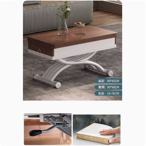 New lifting coffee table dining table combination, dining table coffee table computer table makeup table multi-purpose lifting and folding removable installation-free (dream color + pine board + 2 drawers) 90x45cm