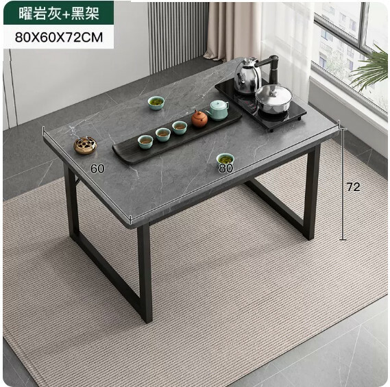 Hot selling iron furniture, slate table, computer table, conference table, dining table, tea table [single table] rock gray + black frame 80x60x72cm