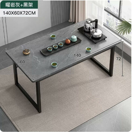 Hot selling iron furniture, slate table, computer table, conference table, dining table, tea table [single table] rock gray + black frame 140x60x72cm