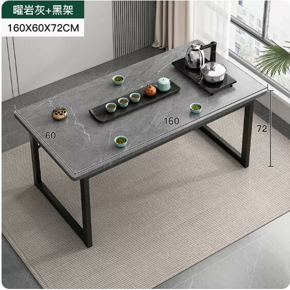 Hot selling iron furniture, slate table, computer table, conference table, dining table, tea table [single table] rock gray + black frame 160x60x72cm