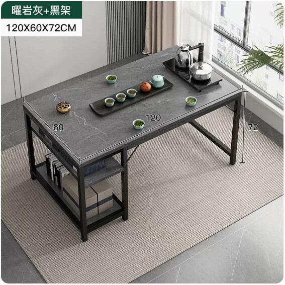 Hot selling iron furniture, slate table, computer table, conference table, dining table, tea table [single table + upgraded version] rock gray + black frame 120x60x72cm
