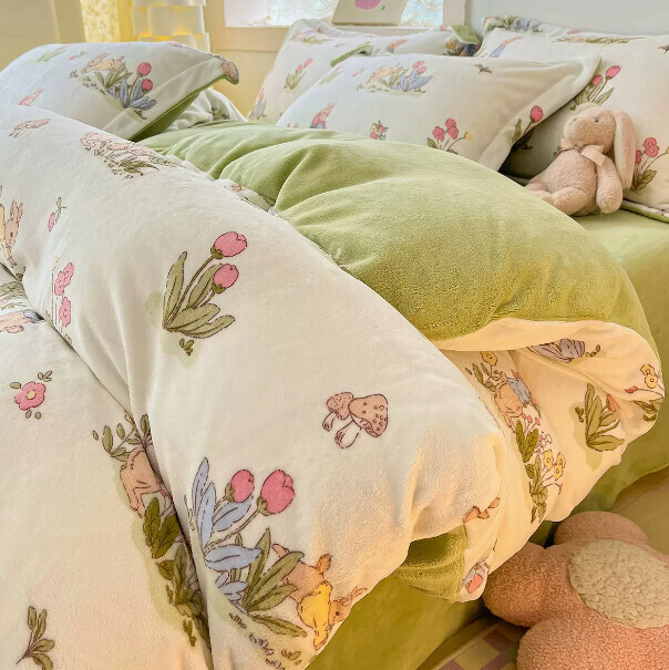 Popular four-piece milk velvet bed set (Monet Garden [constant temperature + warm lock + no static electricity] [1.8-meter bed (four-piece fitted sheet set) suitable for 200*230cm quilt core])