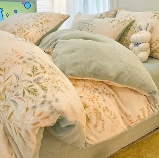 Popular four-piece milk velvet bed set (Pastoral [Constant temperature + Warm lock + No static electricity] [1.8m bed (four-piece set of bed sheets) suitable for 200*230cm quilt core])