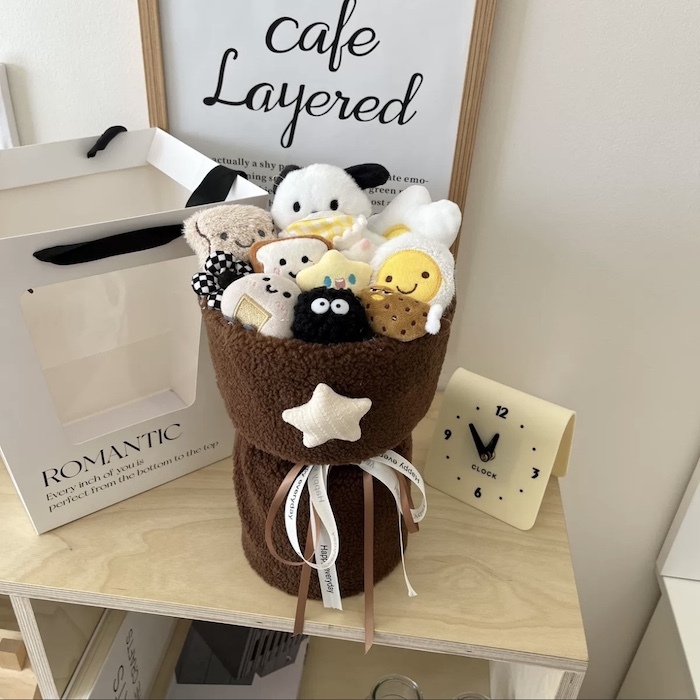 《52721》黑耳朵狗狗送禮玩偶花束