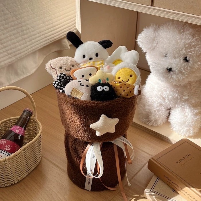 《52721》黑耳朵狗狗送禮玩偶花束