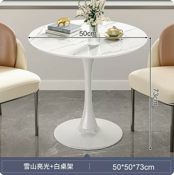 Hot Selling Outdoor Furniture Round Coffee Table Small Dining Table Garden Leisure Table [Slate Round Table] 50x50x73cm Snow Mountain White