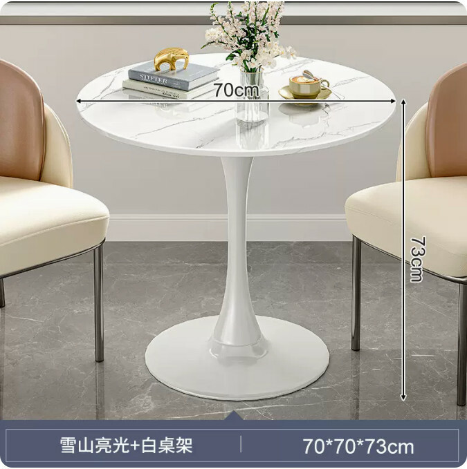 Hot Selling Outdoor Furniture Round Coffee Table Small Dining Table Garden Leisure Table [Slate Round Table] 70x70x73cm Snow Mountain White