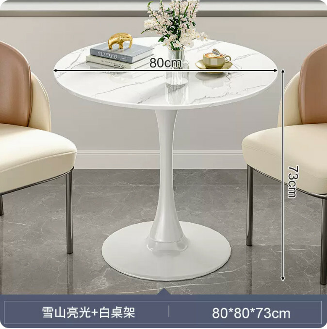 Hot Selling Outdoor Furniture Round Coffee Table Small Dining Table Garden Leisure Table [Slate Round Table] 80x80x73cm Snow Mountain White