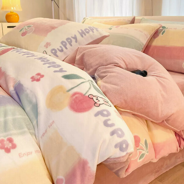 Popular four-piece milk velvet bed set (Rainbow Bridge [constant temperature + warm lock + no static electricity] [1.5-meter bed (four-piece fitted sheet set) suitable for 200*230cm quilt core])
