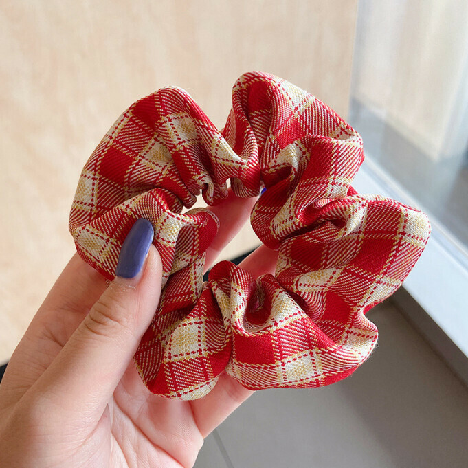 熱推簡約頭飾發圈（69#紅色虛線格紋）