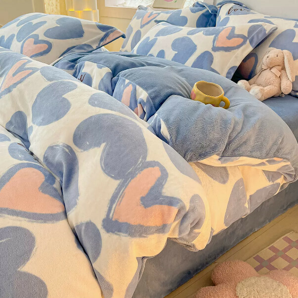 Popular four-piece milk velvet bed set (Love Rabbit [constant temperature + warm lock + no static electricity] [1.8-meter bed (four-piece fitted sheet set) suitable for 200*230cm quilt core])