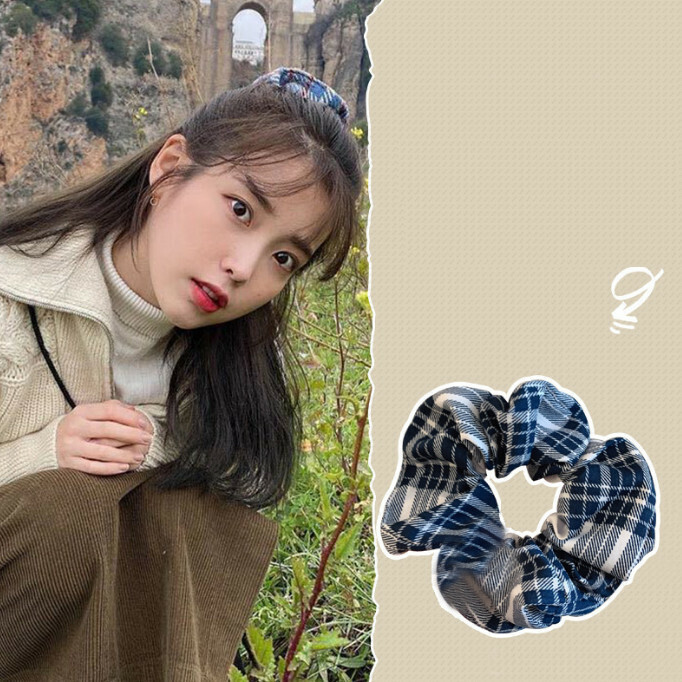 熱推簡約頭飾發圈（58#藏藍白-大格紋）