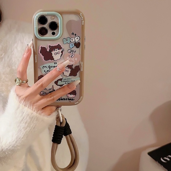 《52725》奶咖奶咖色貓咪手機殼(含掛繩)