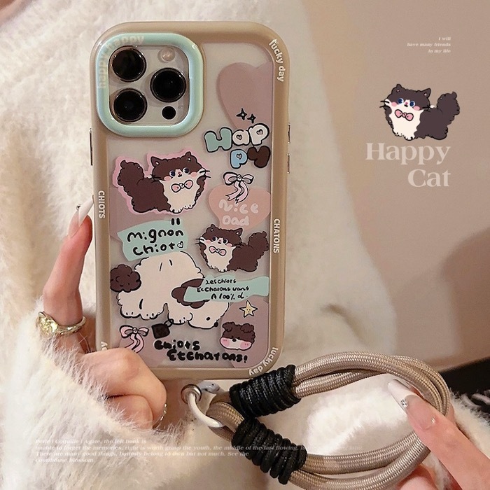 《52725》奶咖奶咖色貓咪手機殼(含掛繩)