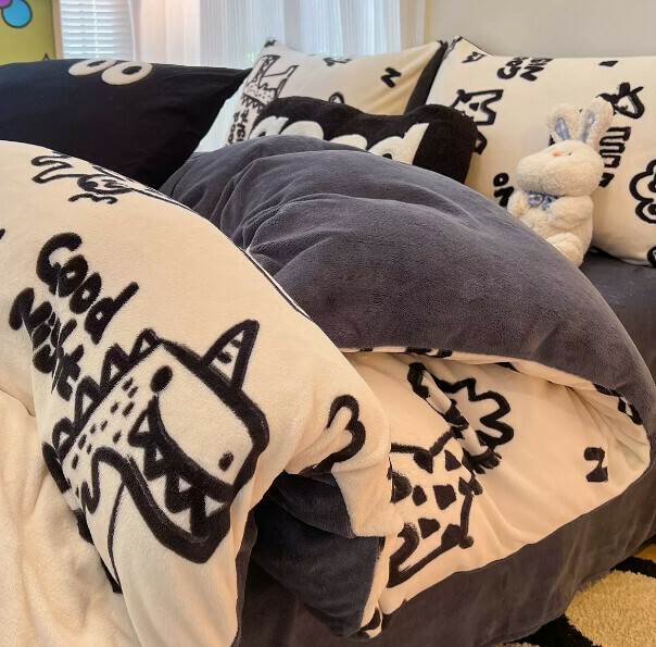 Popular four-piece milk velvet bed set (cute dinosaur [constant temperature + warm lock + no static electricity] [1.8-meter bed (four-piece set with bed sheet) suitable for 200*230cm quilt core])