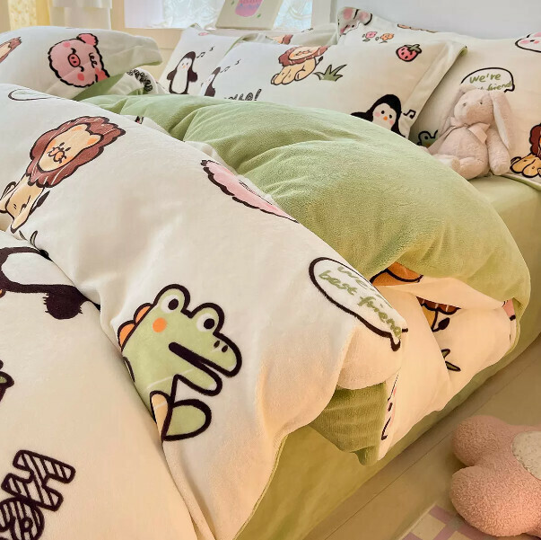 Popular four-piece milk velvet bed set (party together [constant temperature + warm lock + no static electricity] [1.8-meter bed (four-piece fitted sheet set) suitable for 200*230cm quilt core])