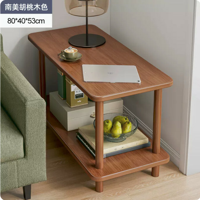 Hot Selling Affordable Simple Furniture Coffee Table Bedside Table Sofa Side Table [Special Price Thin Plate Model] 2 Layers + Square 80x40x53cm Walnut Color