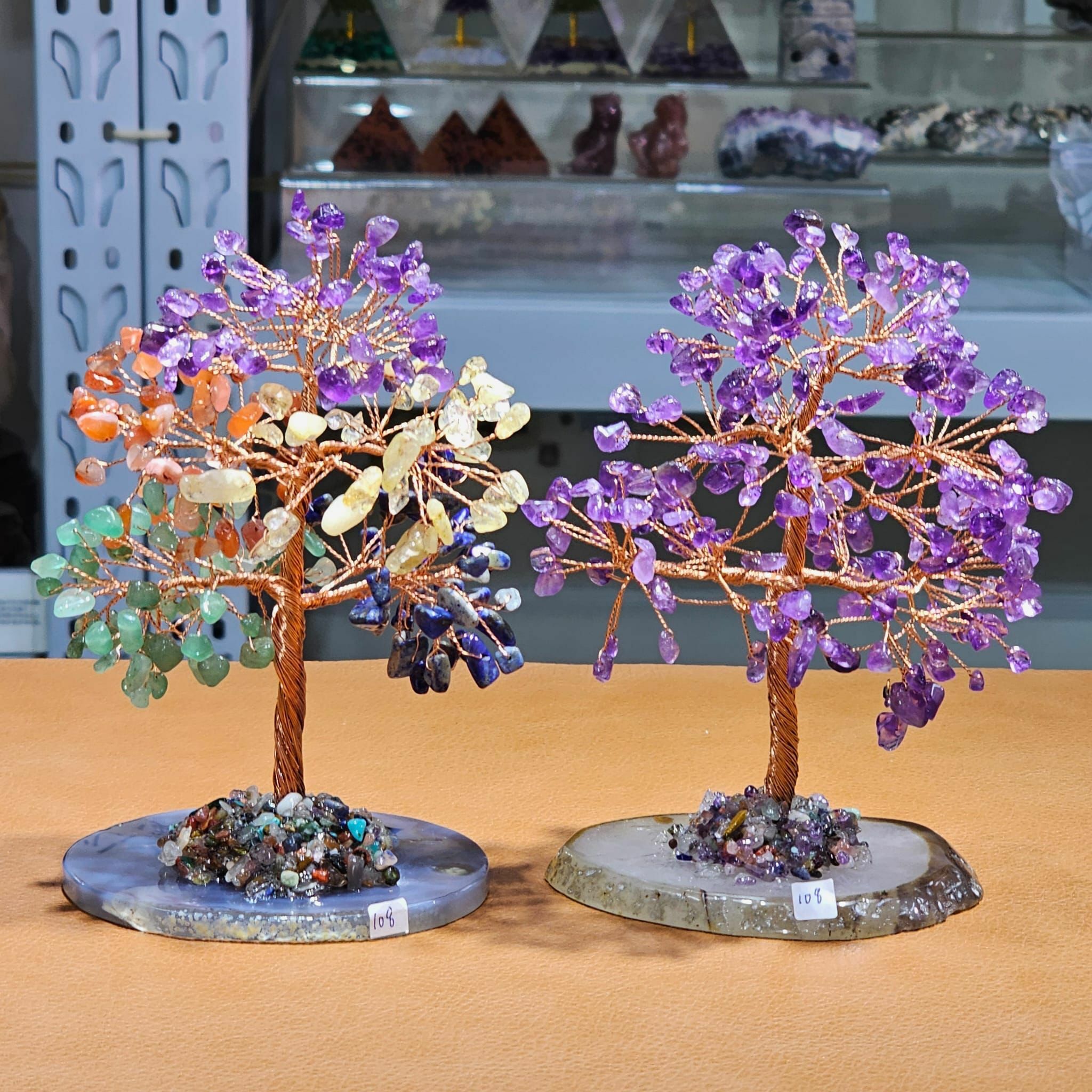 天然晶石能量樹配瑪瑙片