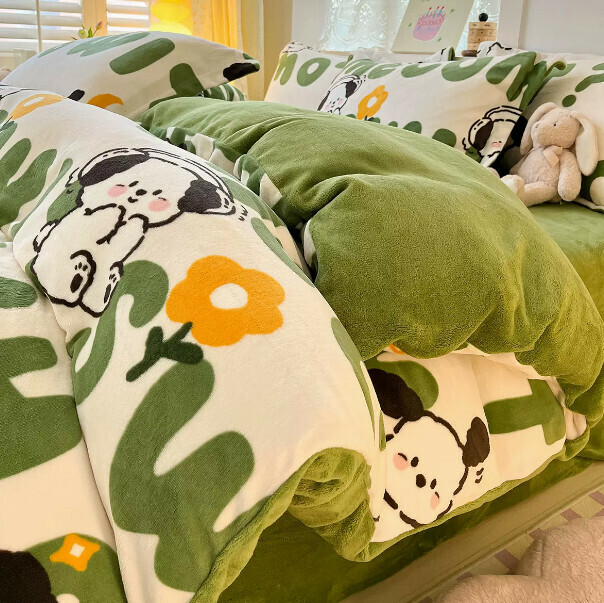 Popular four-piece milk velvet bed set (Moon Dog [constant temperature + warm lock + no static electricity] [1.8-meter bed (four-piece fitted sheet set) suitable for 200*230cm quilt core])