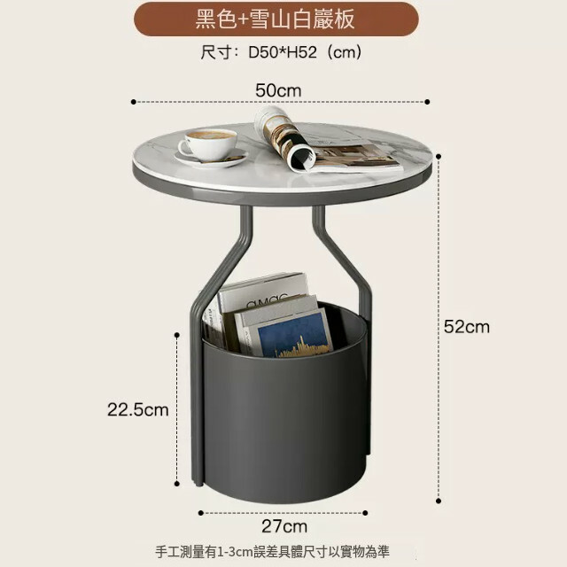 Hot selling wrought iron furniture bedside small round table coffee table sofa side table [slate table top] black + white slate 27x50x52cm