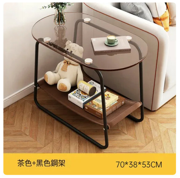 New bedside table two-layer side table glass coffee table 70x38x53cm