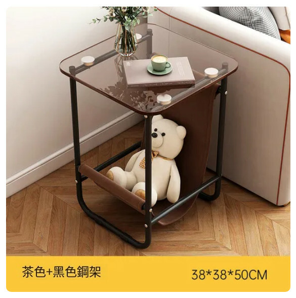 New bedside table two-layer side table glass coffee table 38X38X50cm