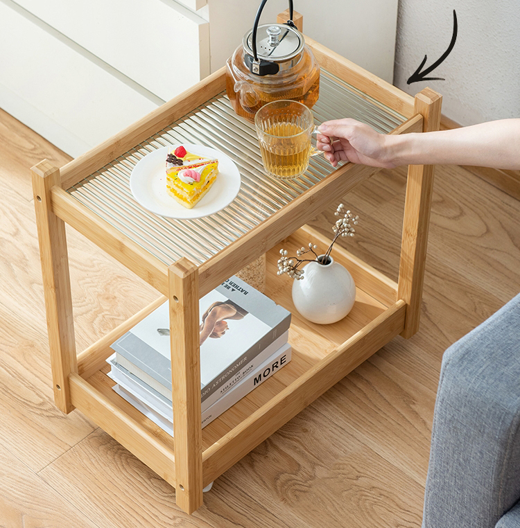 New bamboo solid wood furniture, coffee table, sofa side frame, bathroom shelf, small bookshelf, bedside table [removable glass version] 51.5x30x69.3cm