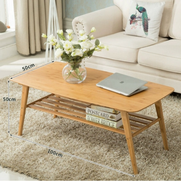 New bamboo solid wood furniture coffee table computer table sofa side table small dining table [raw wood color] 100x50x50cm