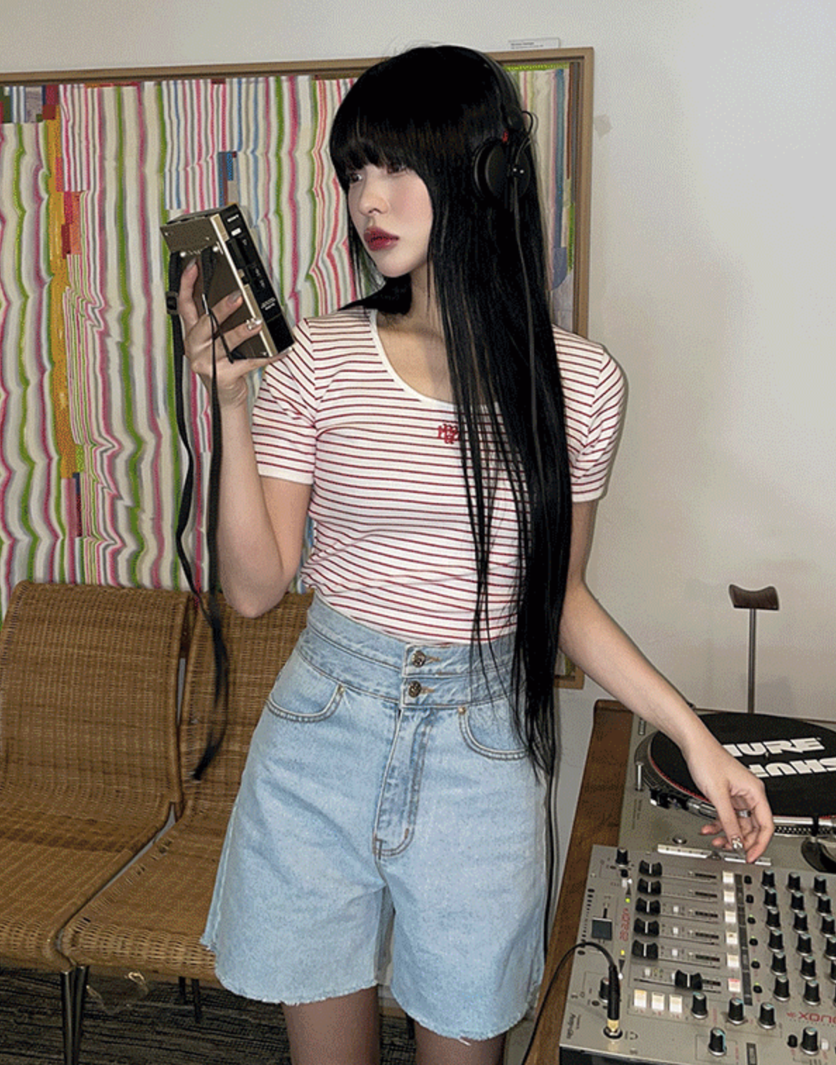 預訂｜MUAHMUAH Logo Stitch Stripe Half T-Shirt (4 COLOR)