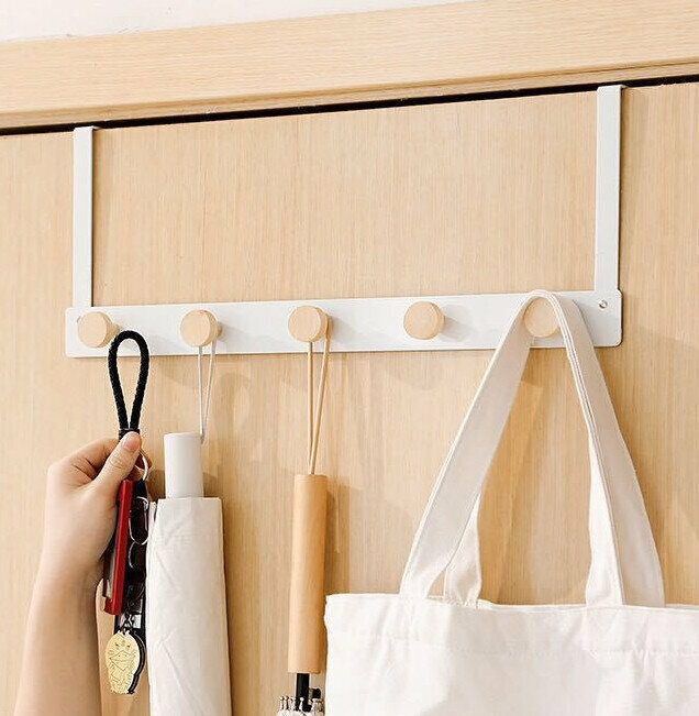 [White/Round Chuan] No punch hole door rear hook shelf/coat rack 